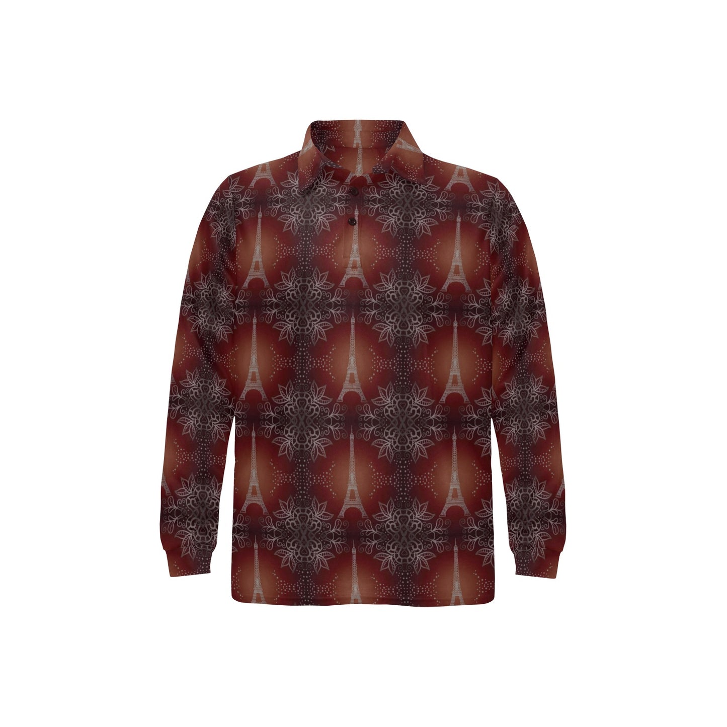 Eiffel Tower Drawing Print Long Sleeve Polo Shirt For Men's