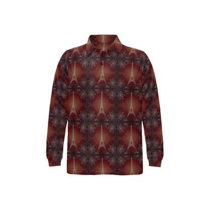 Eiffel Tower Drawing Print Long Sleeve Polo Shirt For Men's