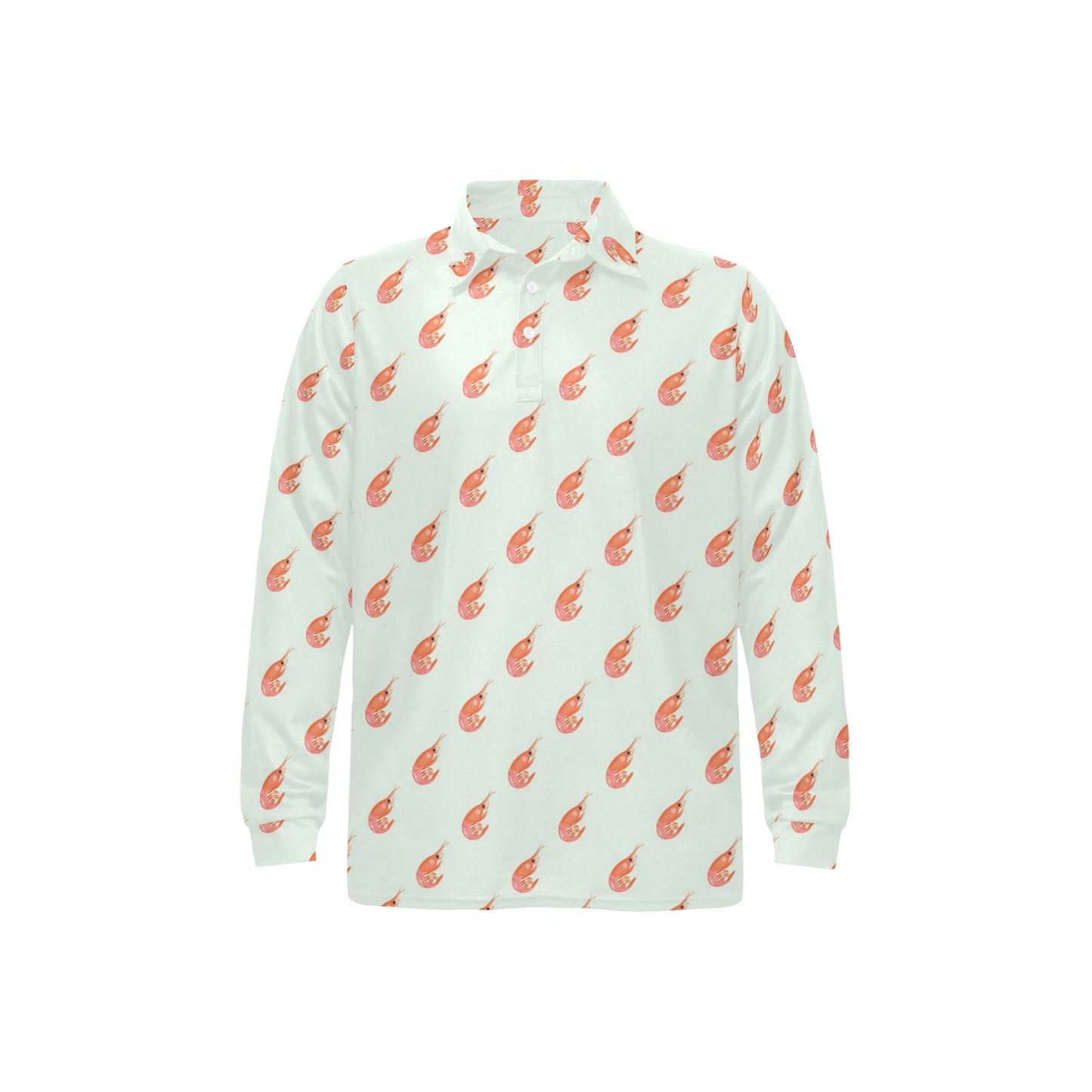 Shrimp Print Design LKS304 Long Sleeve Polo Shirt For Men's