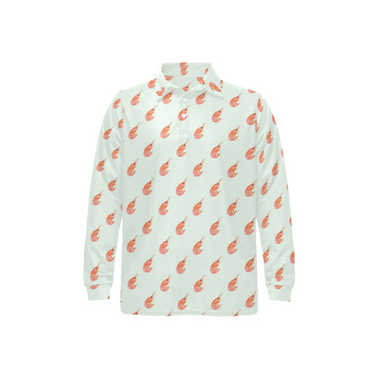 Shrimp Print Design LKS304 Long Sleeve Polo Shirt For Men's