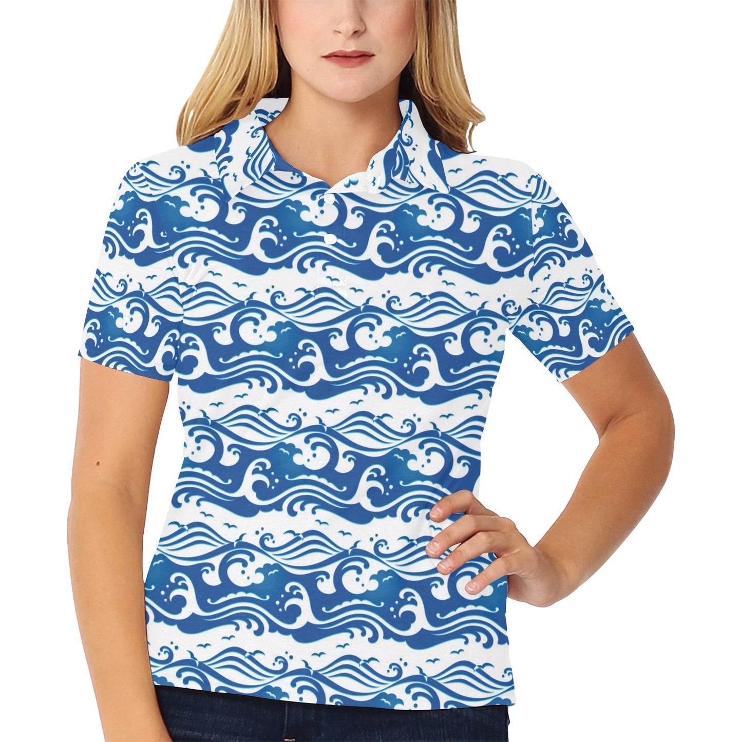 Wave Print Design LKS303 Women's Polo Shirt