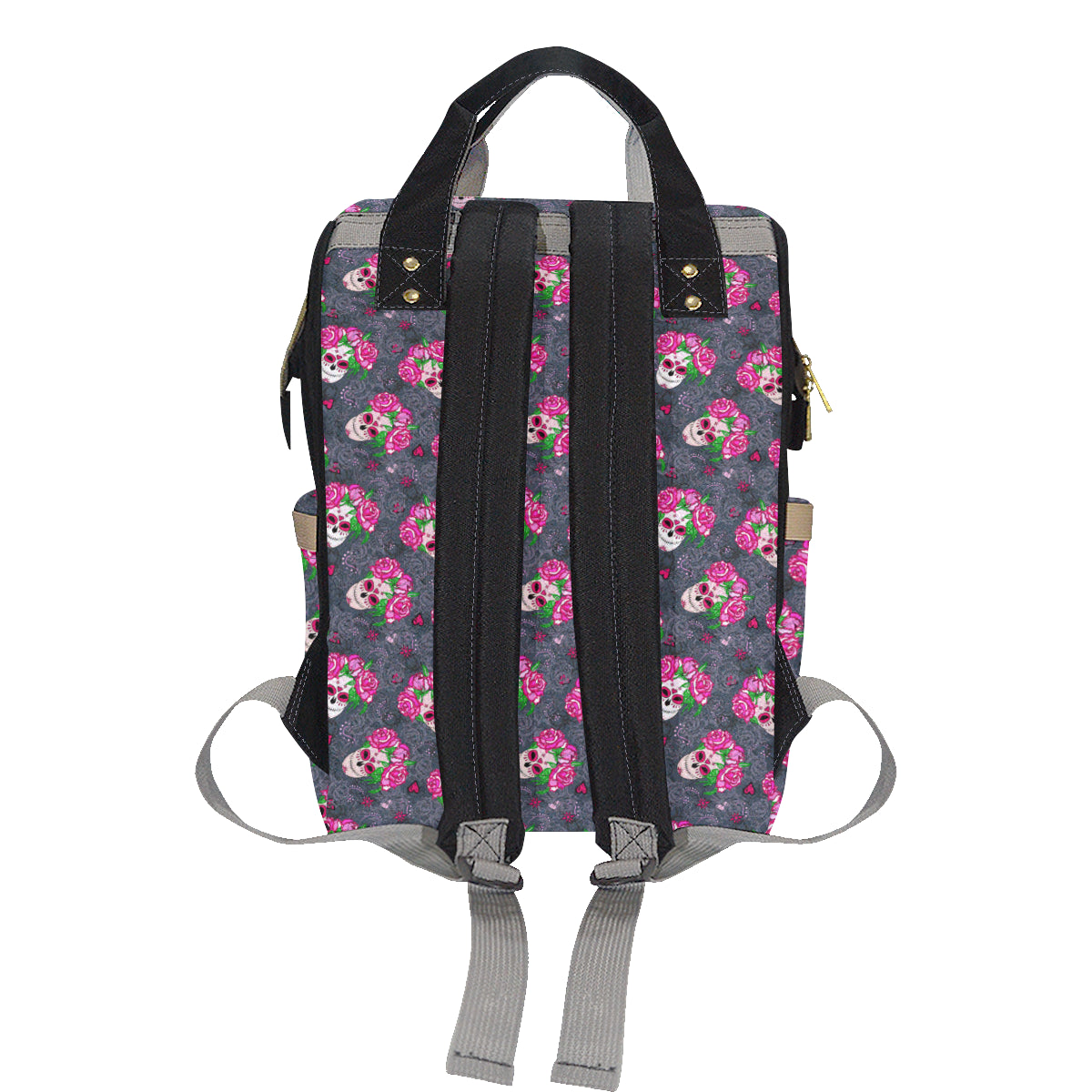 Sugar Skull Pink Rose Themed Print Diaper Bag Backpack
