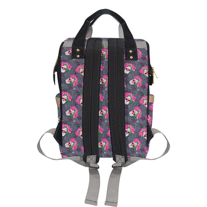 Sugar Skull Pink Rose Themed Print Diaper Bag Backpack