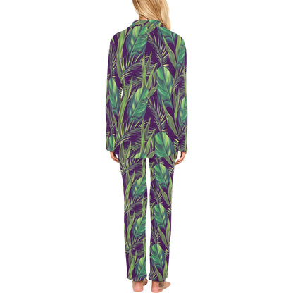 Palm Leaves Pattern Print Design PL03 Women's Long Pajama Set