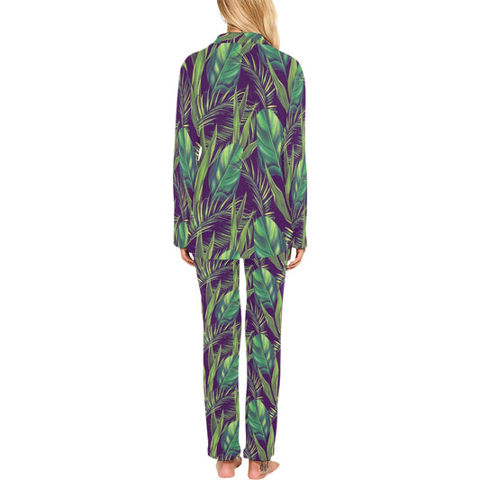 Palm Leaves Pattern Print Design PL03 Women's Long Pajama Set