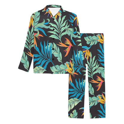 Tropical Palm Leaves Hawaiian Flower Men's Long Pajama Set
