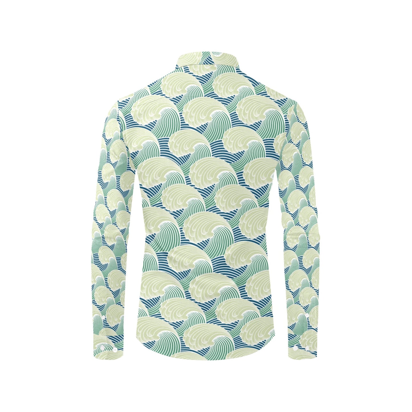 Wave Japan Style Print Design LKS302 Men's Long Sleeve Dress Shirt