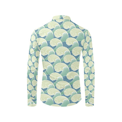 Wave Japan Style Print Design LKS302 Men's Long Sleeve Dress Shirt