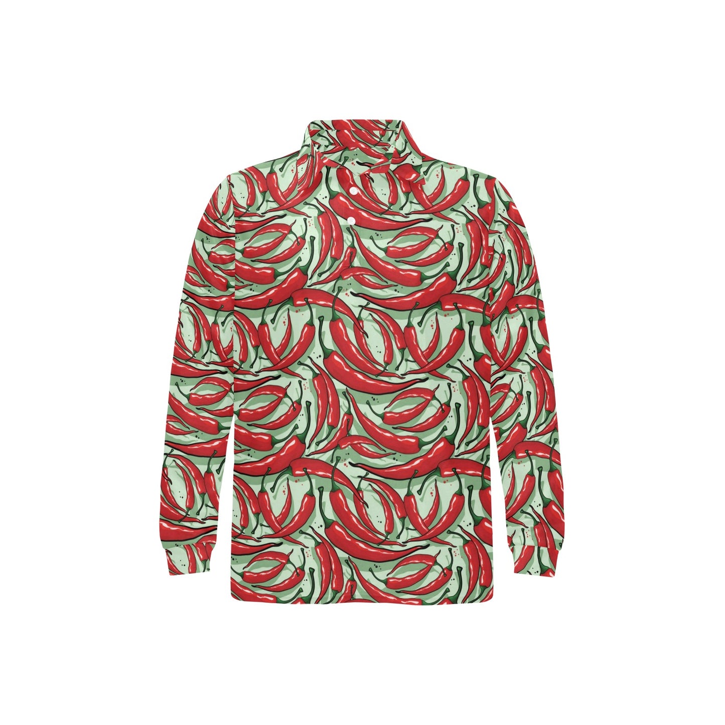 Chilli Pepper Pattern Print Design 04 Long Sleeve Polo Shirt For Men's