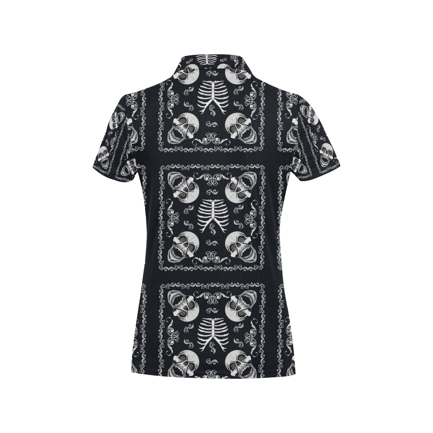 Bandana Skull Black White Print Design LKS306 Women's Polo Shirt