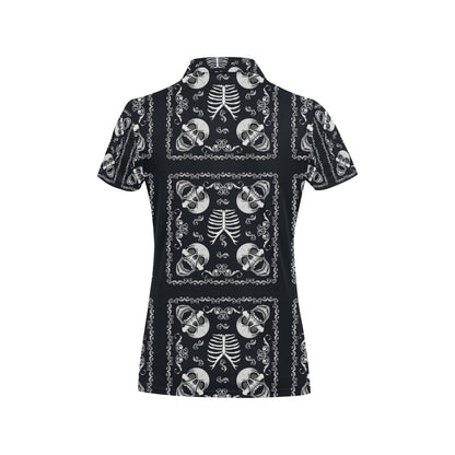 Bandana Skull Black White Print Design LKS306 Women's Polo Shirt