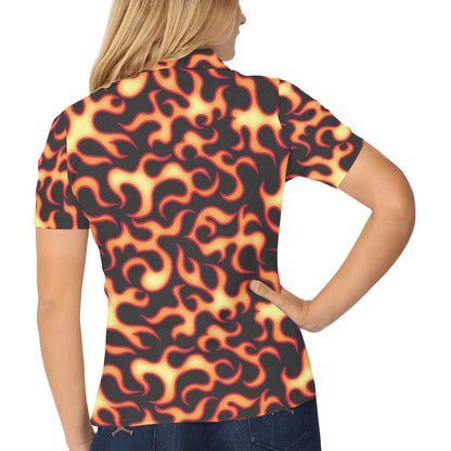 Flame Fire Themed Print Women's Polo Shirt