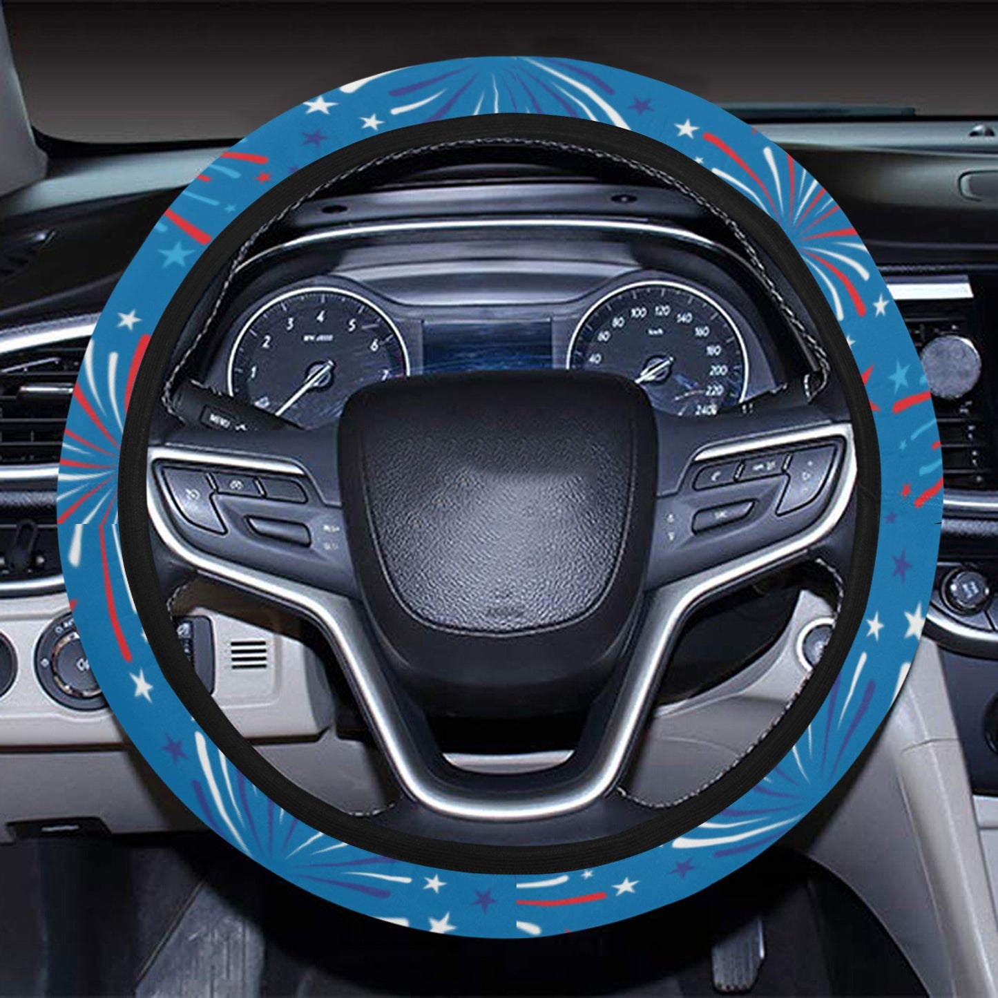 Firework Celebration Print Design LKS304 Steering Wheel Cover with Elastic Edge