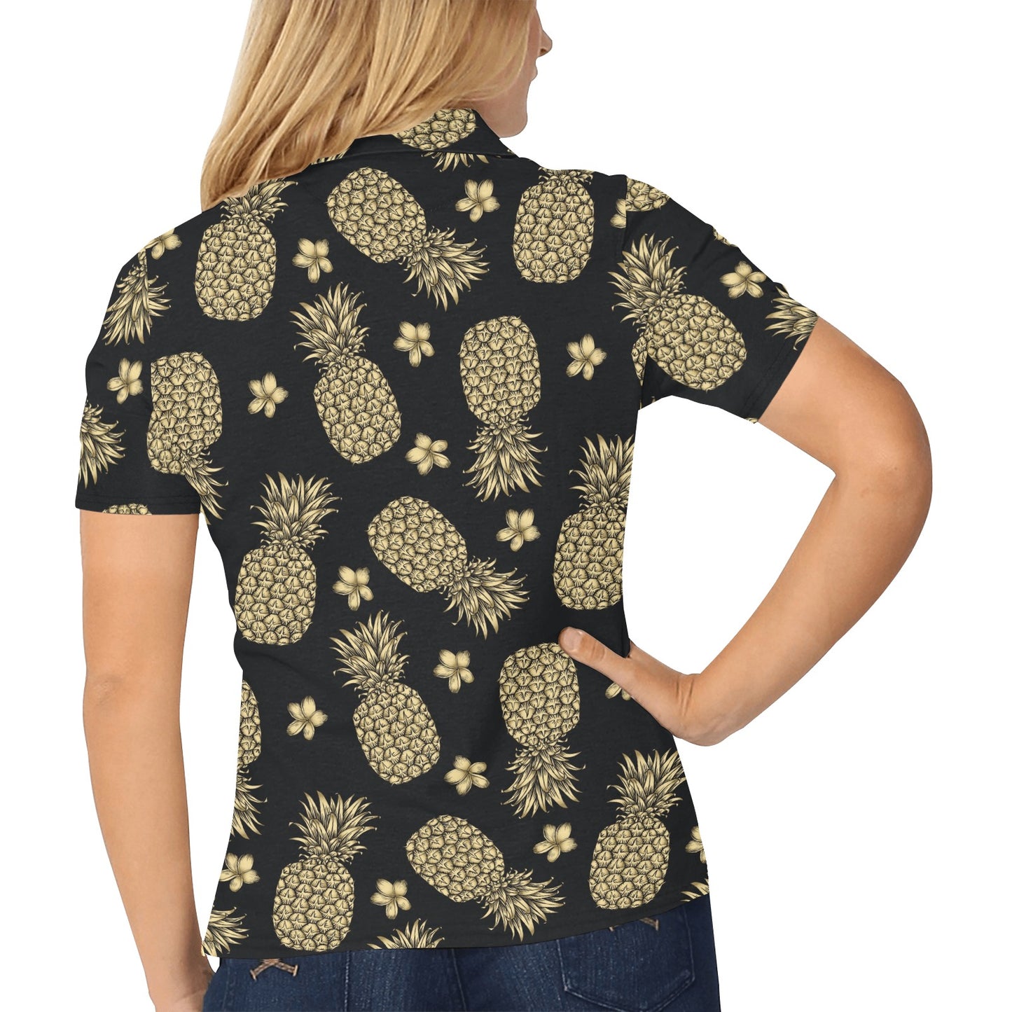 Gold Pineapple Hibiscus Women's Polo Shirt