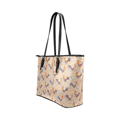 Chicken Boho Style Pattern Leather Tote Bag