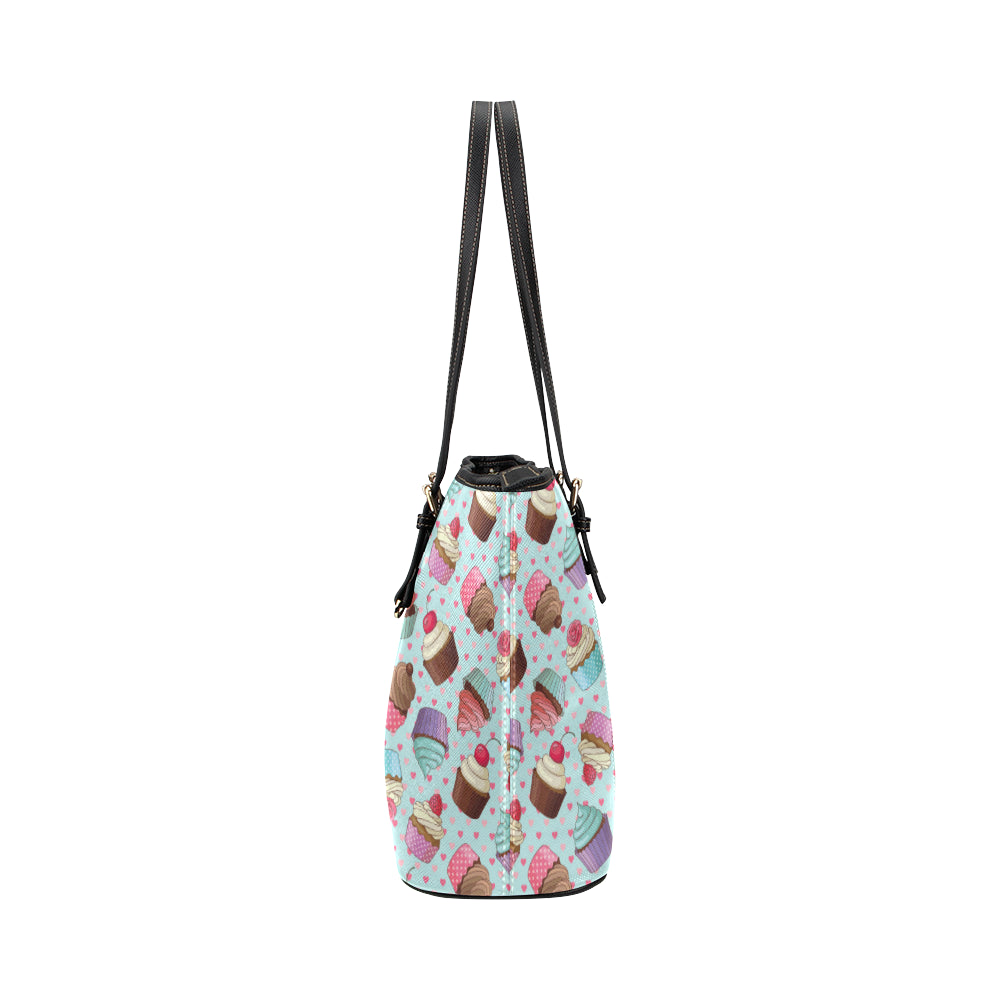 Cupcakes Fancy Heart Print Pattern Leather Tote Bag