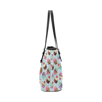 Cupcakes Fancy Heart Print Pattern Leather Tote Bag