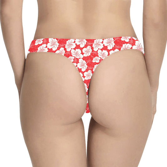 Flower Hawaiian Hibiscus Red Background Print Women's Thongs