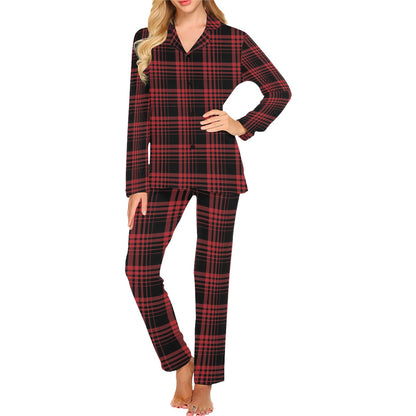 Tartan Red Black Print Design LKS303 Women's Long Pajama Set