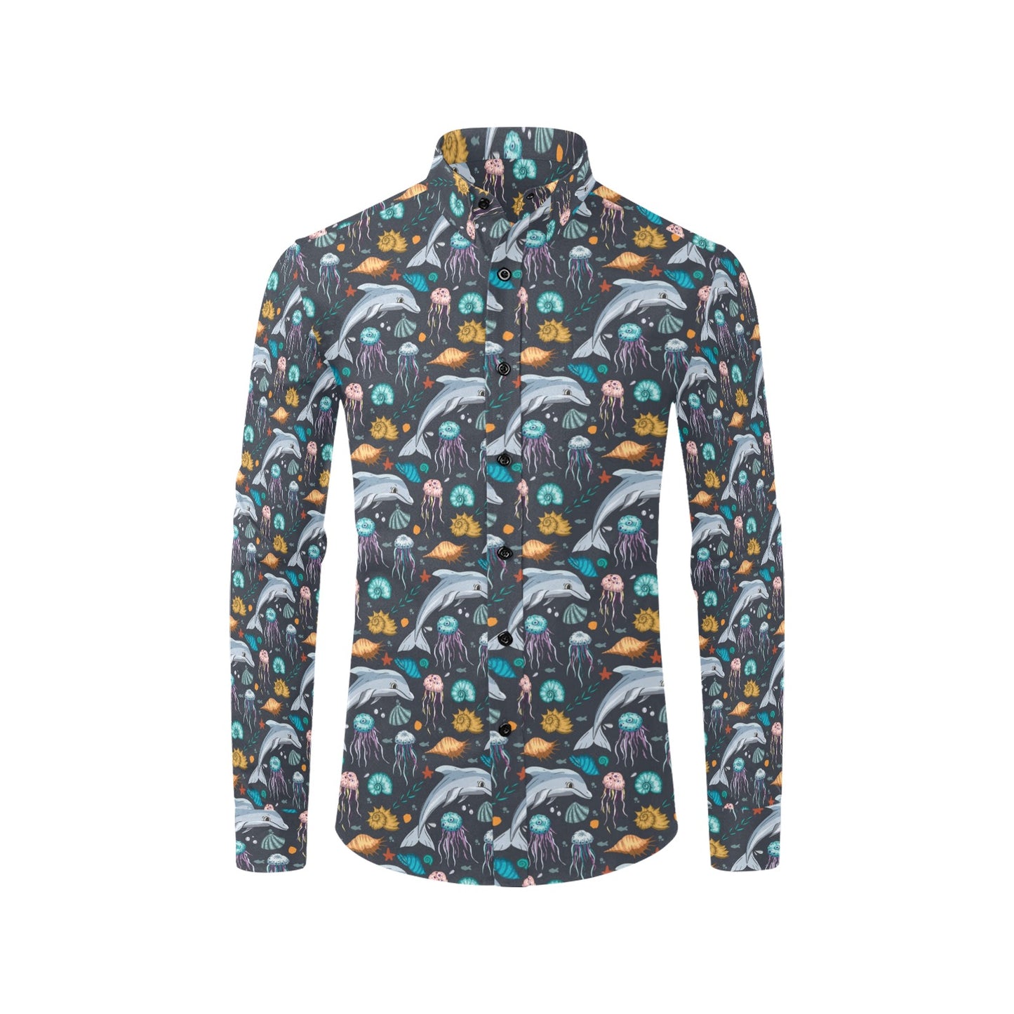 Underwater Dolphin Print Design LKS304 Men's Long Sleeve Dress Shirt