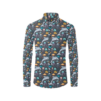 Underwater Dolphin Print Design LKS304 Men's Long Sleeve Dress Shirt