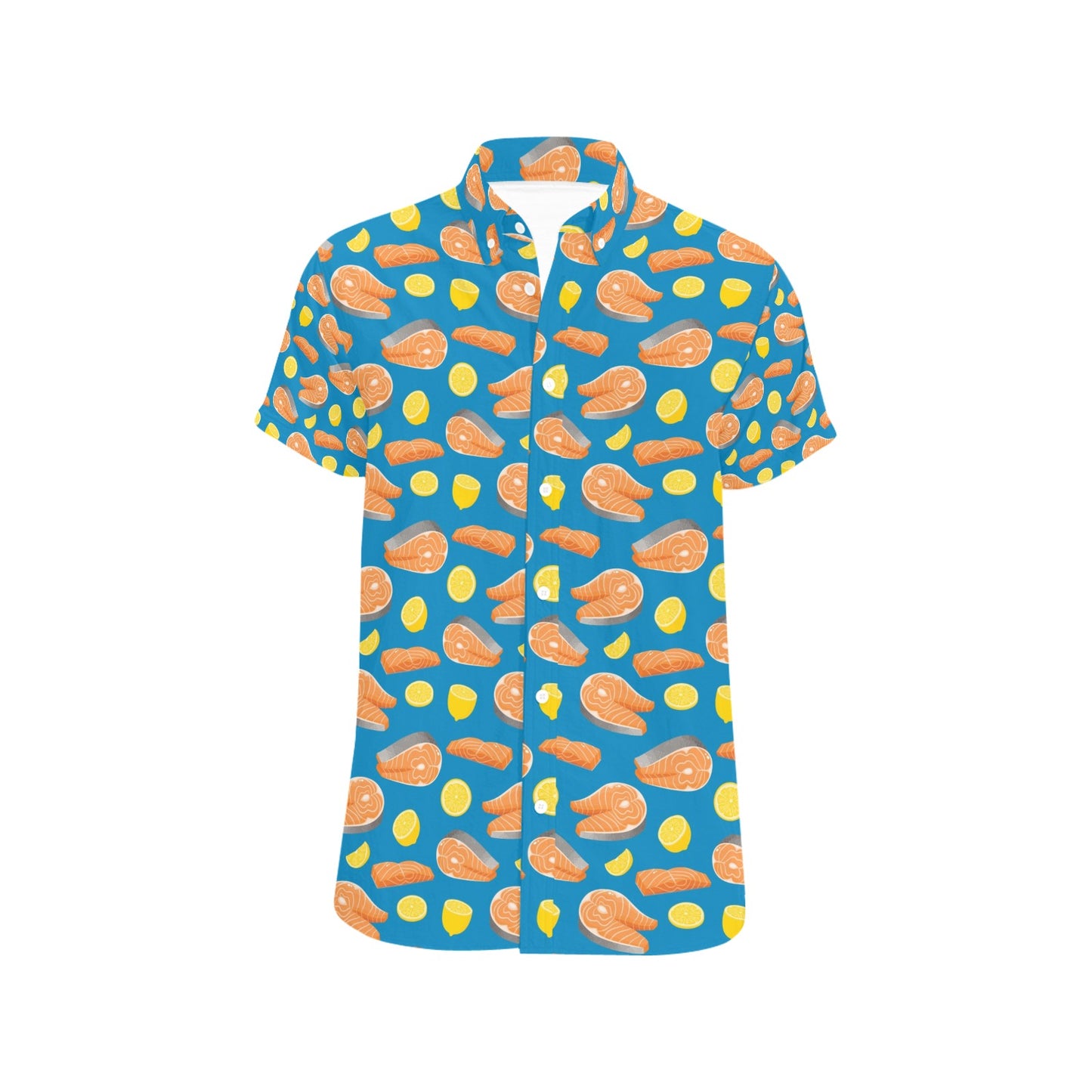 Salmon Steak With Lemon Print Design LKS308 Men Short Sleeve Button Up Shirt