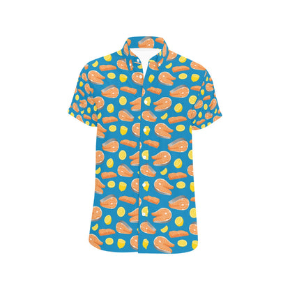 Salmon Steak With Lemon Print Design LKS308 Men Short Sleeve Button Up Shirt