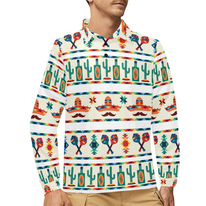 Maracas Mexican Pattern Print Design 01 Long Sleeve Polo Shirt For Men's