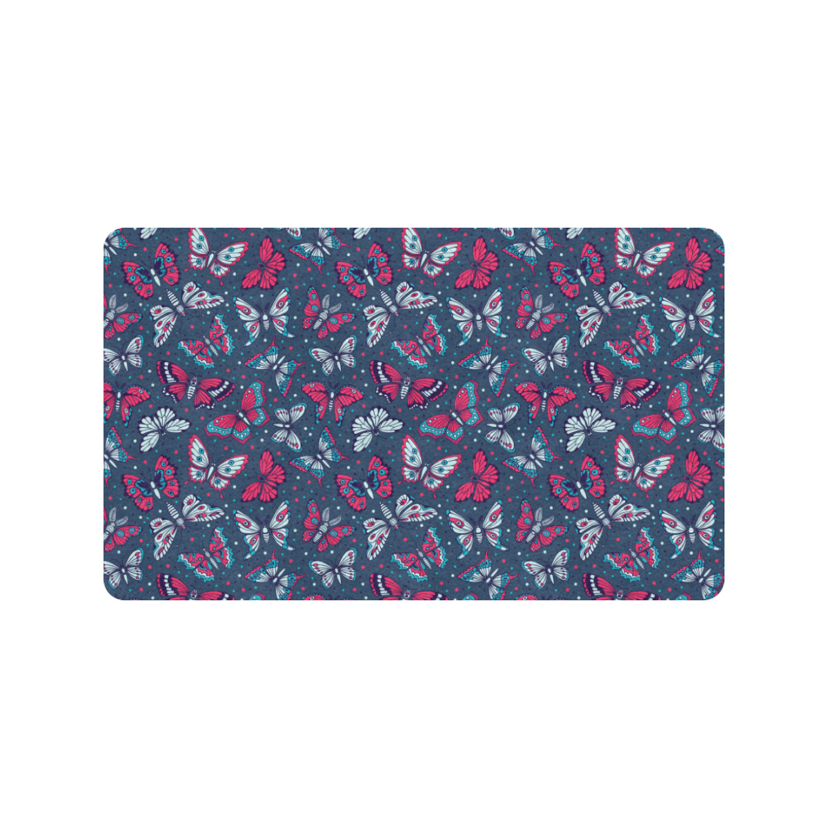 Butterfly Red Deep Blue Print Pattern Rubber Doormat
