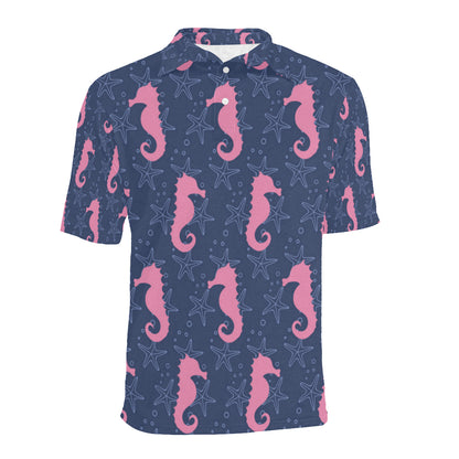 SeaHorse Pink Pattern Print Design 02 Men Polo Shirt