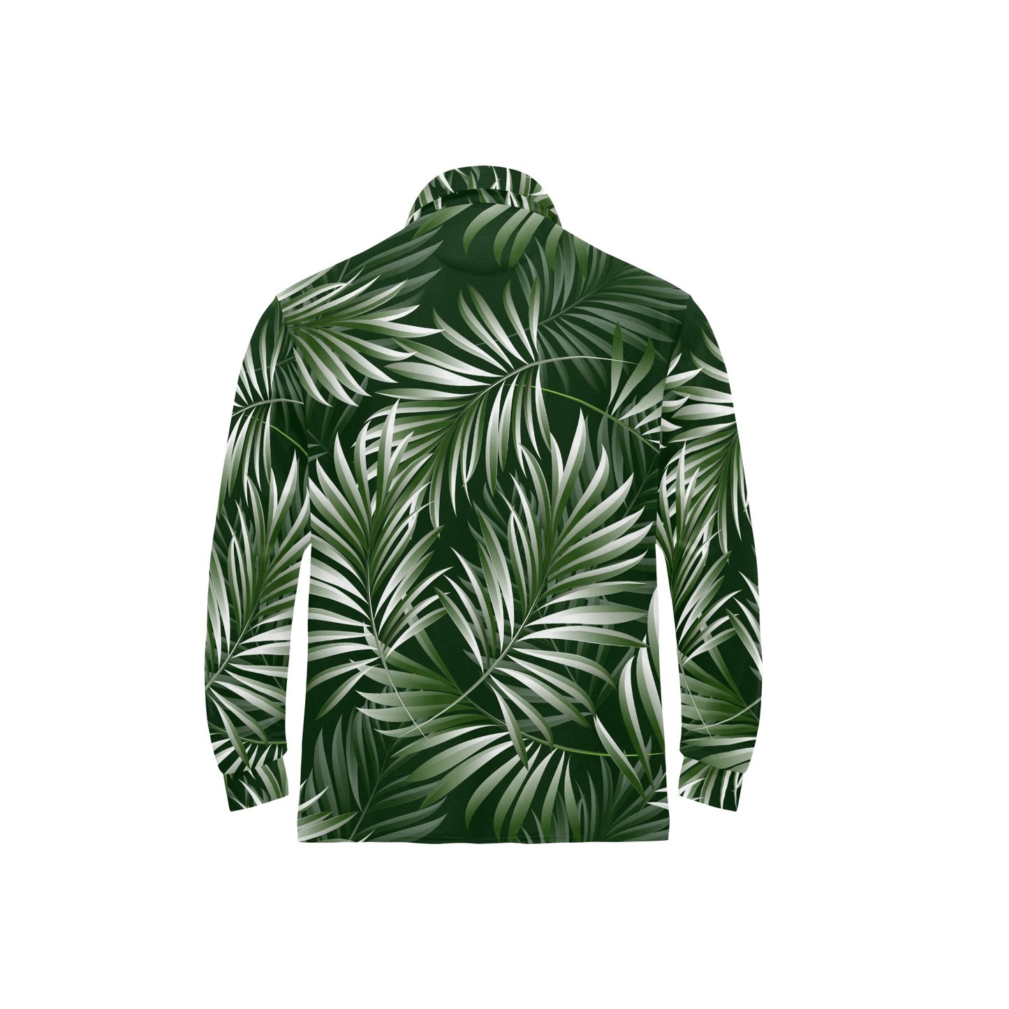 White Green Tropical Palm Leaves Long Sleeve Polo Shirt For Men's