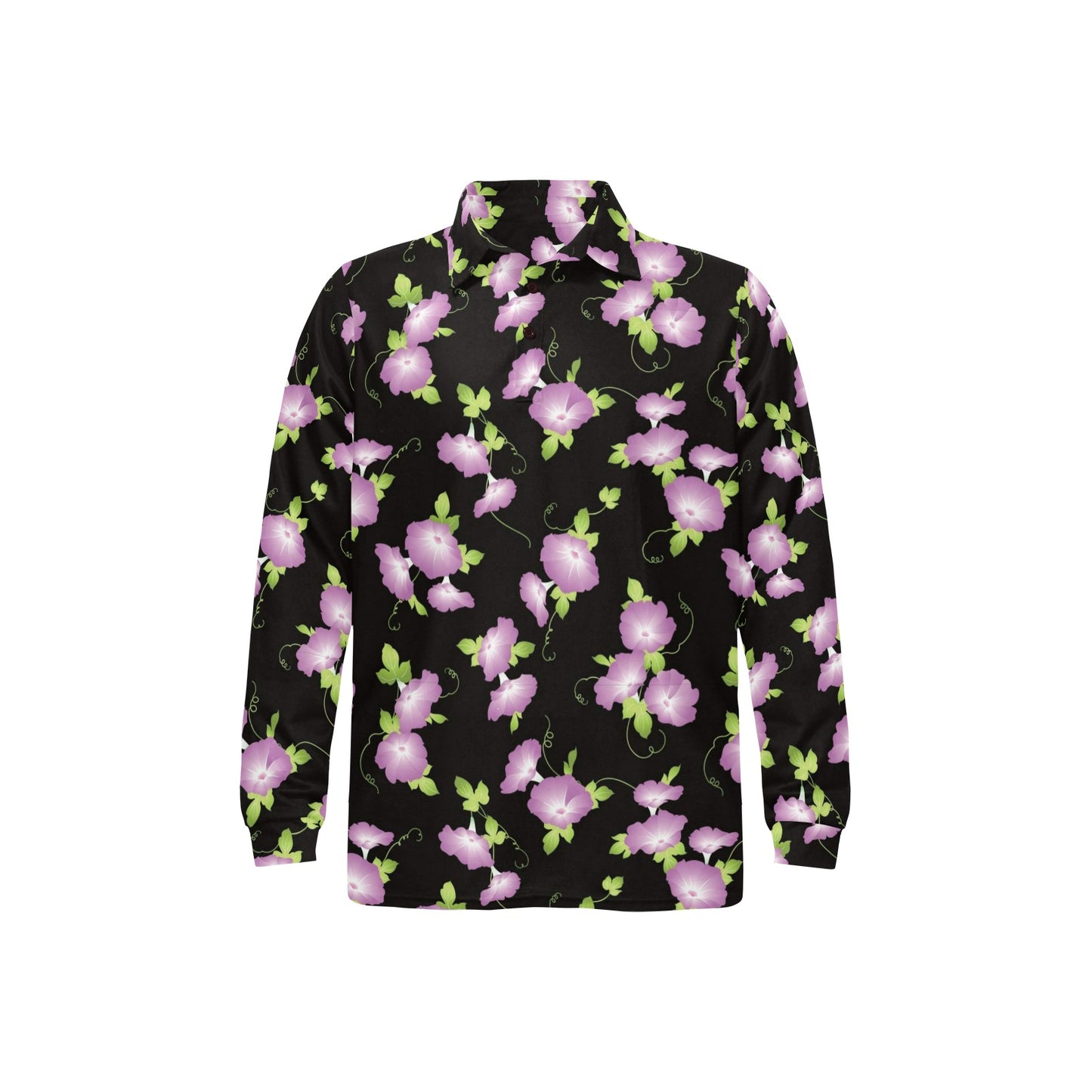Morning Glory Pattern Print Design MG02 Long Sleeve Polo Shirt For Men's