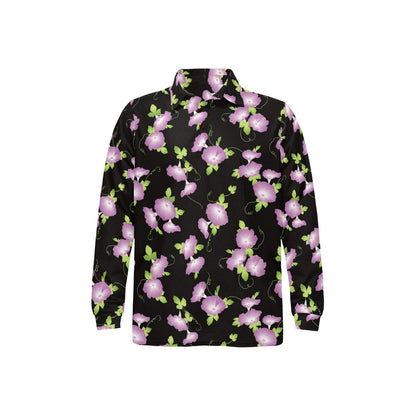 Morning Glory Pattern Print Design MG02 Long Sleeve Polo Shirt For Men's