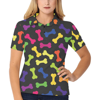 Dog Bone Neon Color Pattern Print Design 02 Women's Polo Shirt