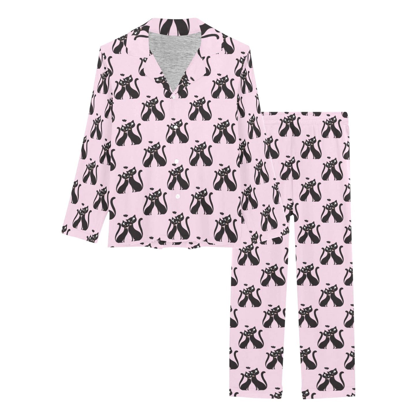 Black Cat Pattern Print Design 01 Women's Long Pajama Set