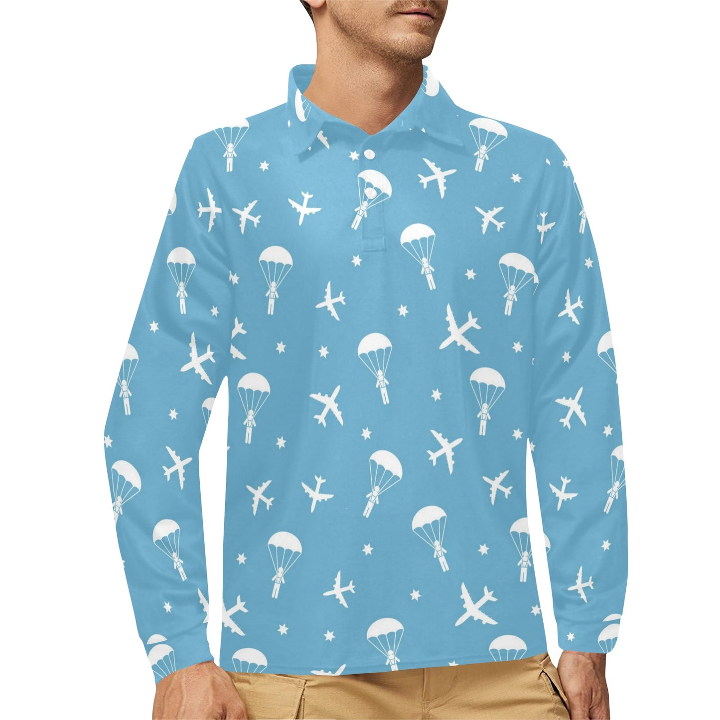 Skydiver Print Design LKS303 Long Sleeve Polo Shirt For Men's
