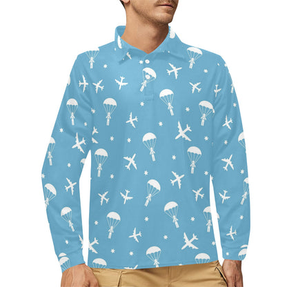 Skydiver Print Design LKS303 Long Sleeve Polo Shirt For Men's
