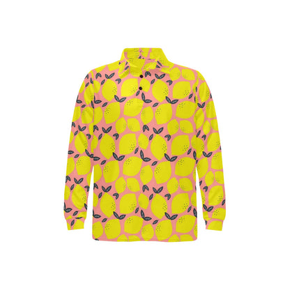 Lemon Pattern Print Design LM03 Long Sleeve Polo Shirt For Men's