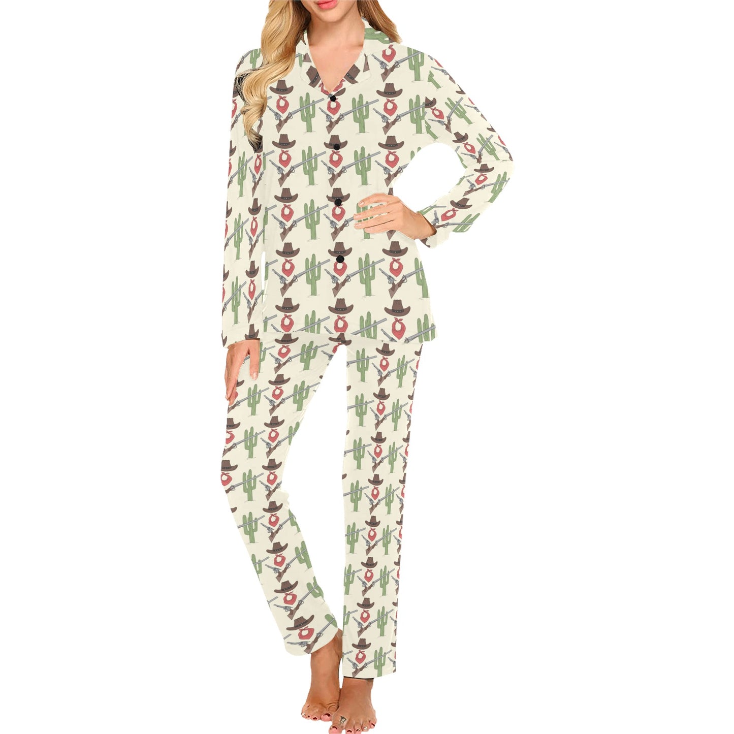 Western Cowboy Print Women's Long Pajama Set