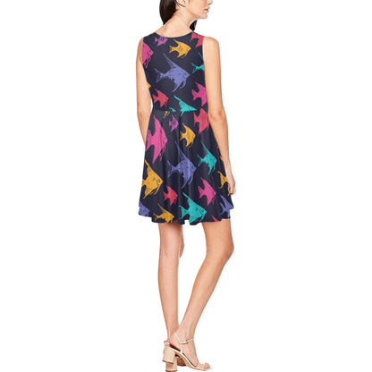 Angelfish Colorful Pattern Print Design 03 Sleeveless Dress