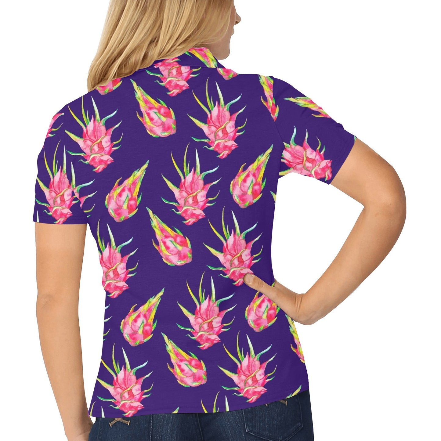 Dragonfruit Pattern Print Design DF02 Women's Polo Shirt