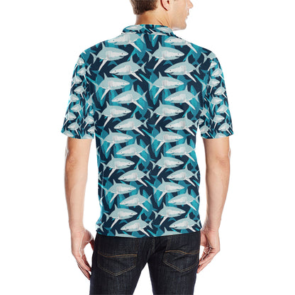 Shark Design Print Men Polo Shirt