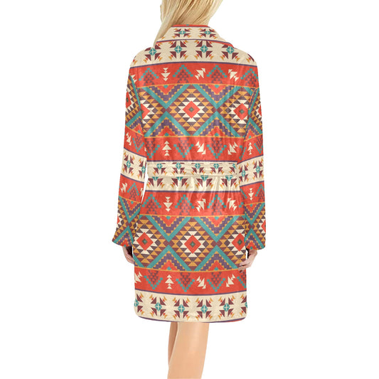 Aztec Red Print Pattern Women's Fleece Robe