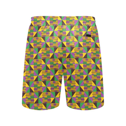 Kente Triangle Design African Print Men's Swim Trunks Beach Shorts