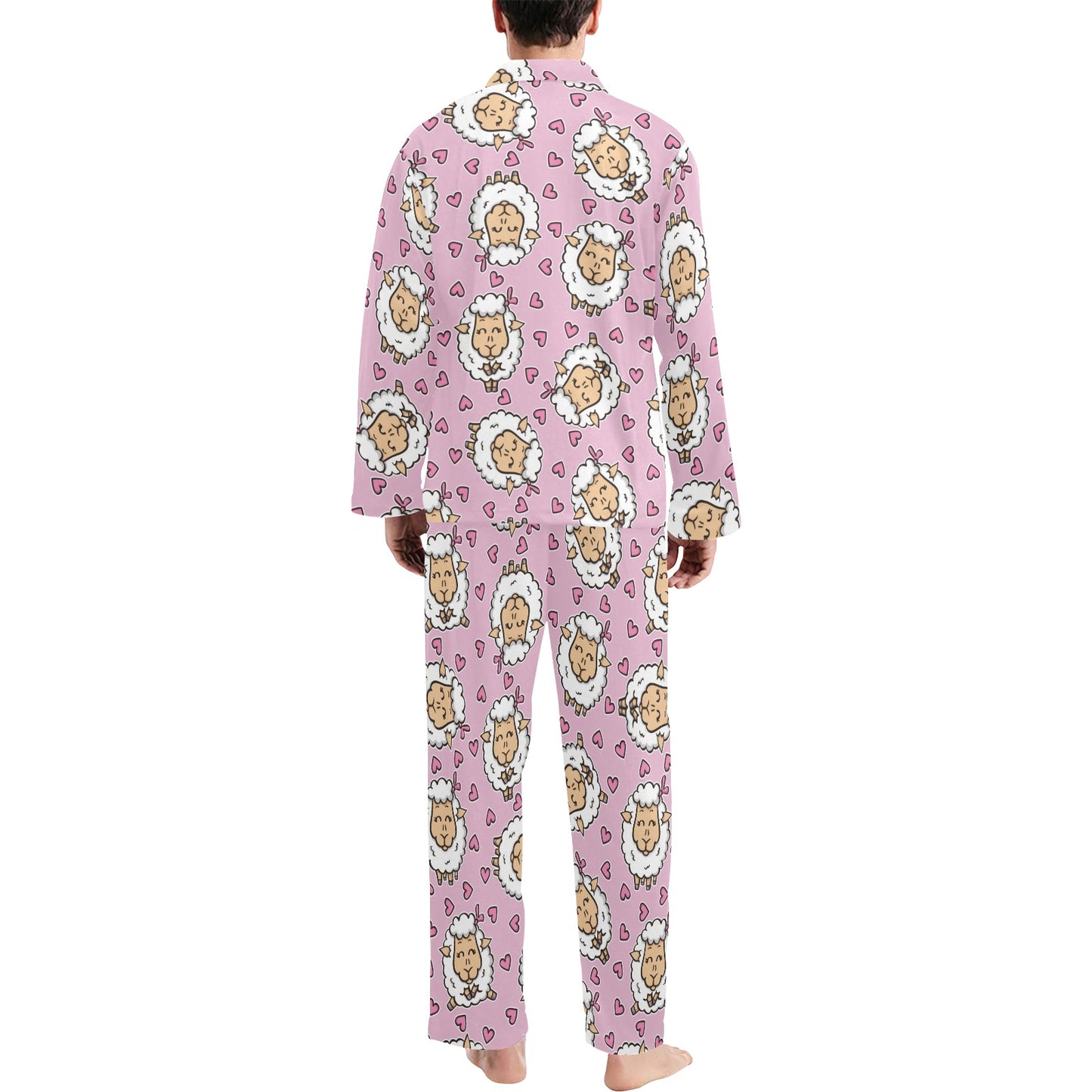 Sheep Cute Pattern Print Design 01 Men's Long Pajama Set