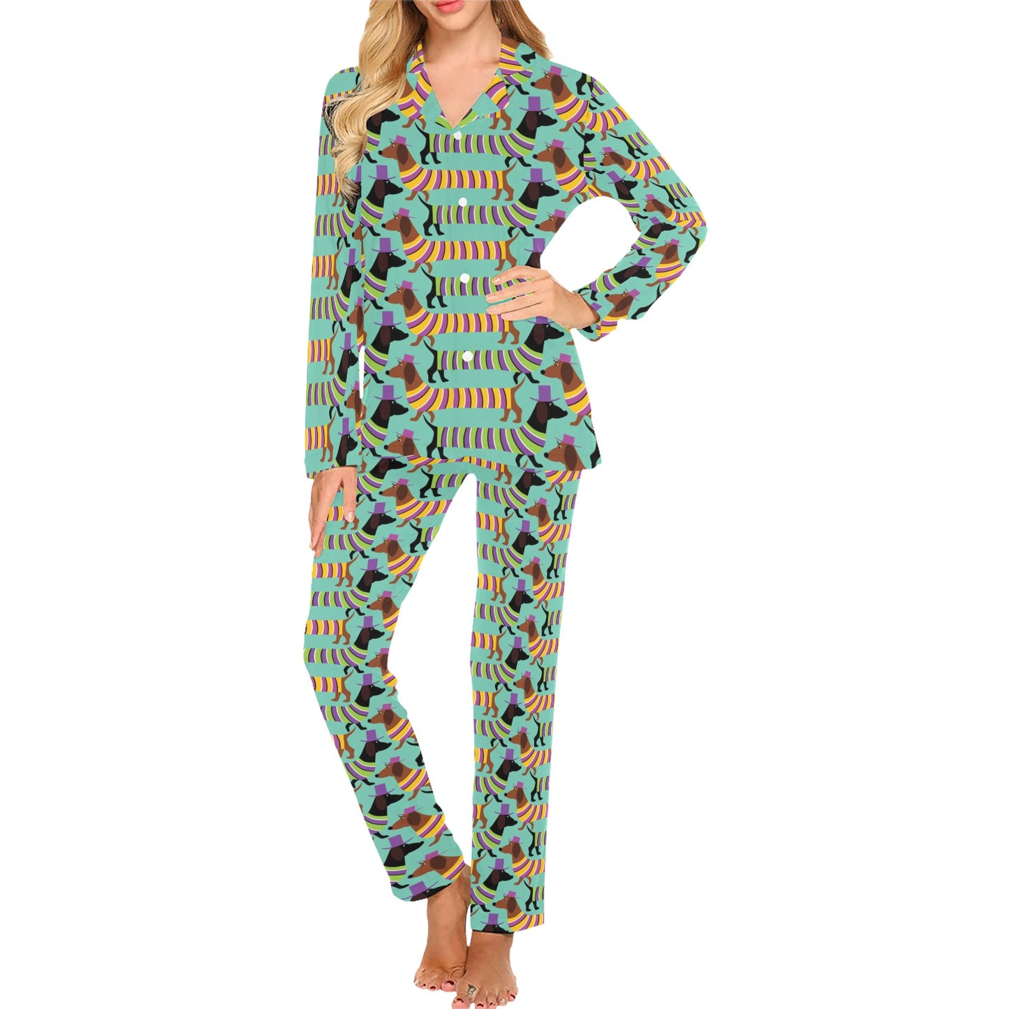 Dachshund Pattern Print Design 05 Women's Long Pajama Set