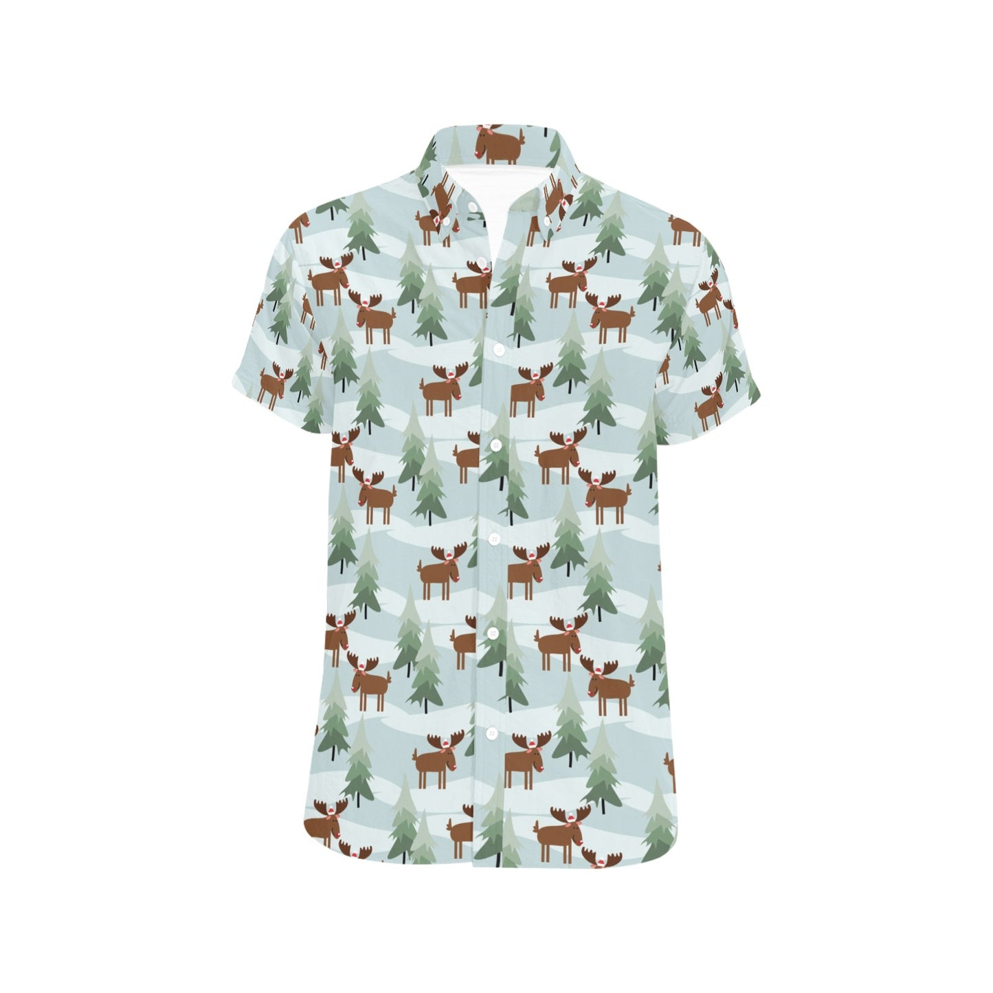 Moose Print Design LKS402 Men Short Sleeve Button Up Shirt