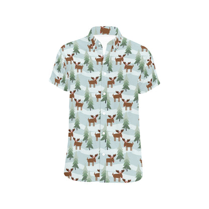 Moose Print Design LKS402 Men Short Sleeve Button Up Shirt