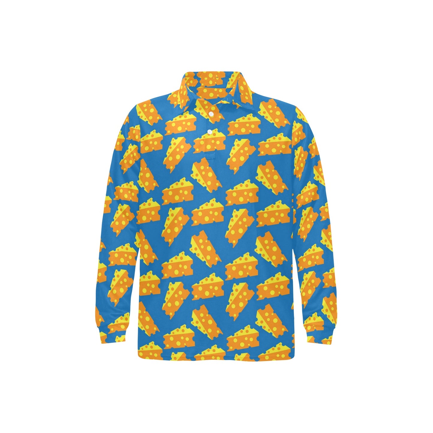 Cheese Pattern Print Design 05 Long Sleeve Polo Shirt For Men's
