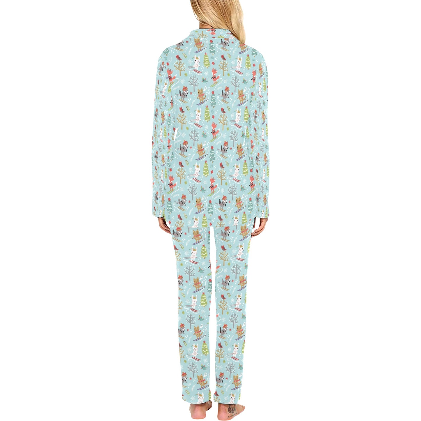 Ski Fox Cute Print Design LKS303 Women's Long Pajama Set